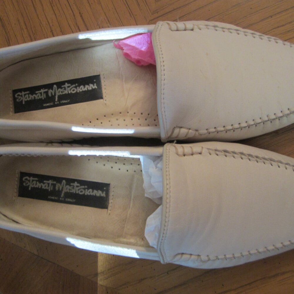 STAMATI MASTROIANNI Ivory Leather Hand Made ITALY Loafers Men's Sz.8 - Picture 2 of 11